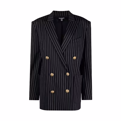 (Women) BALMAIN Striped Double-Breasted Blazer Navy Blue BF0SH025-WC37-SIV