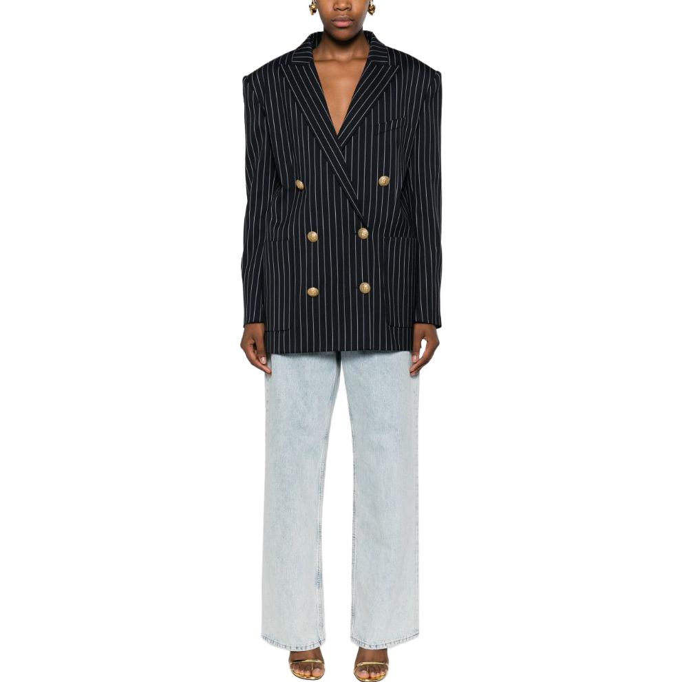 Lookbook (W) 巴尔曼 海军蓝条纹双排扣西装外套 BF0SH025-WC37-SIV