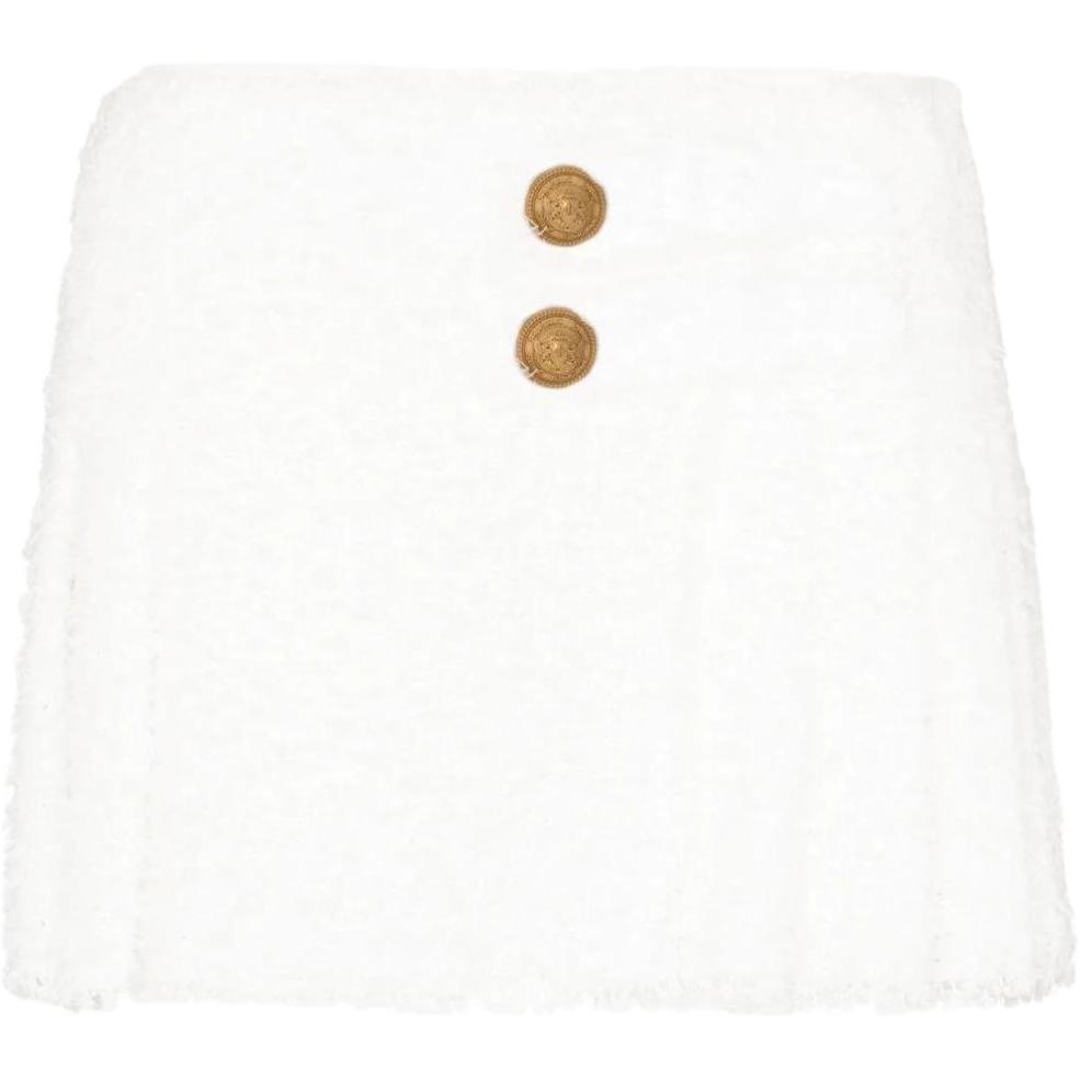 (Women) Balmain  Tweed Pleated Mini Skirt with Back Zipper Casual Style. YF1LA191XC67-0FA