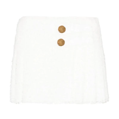 (Women) Balmain Tweed Pleated Mini Skirt with Back Zipper Casual Style. YF1LA191XC67-0FA