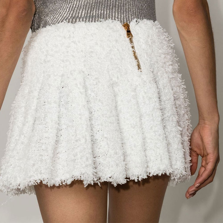 Shop (W) 巴尔曼羊毛小香风褶皱迷你裙背拉链休闲款式. YF1LA191XC67-0FA