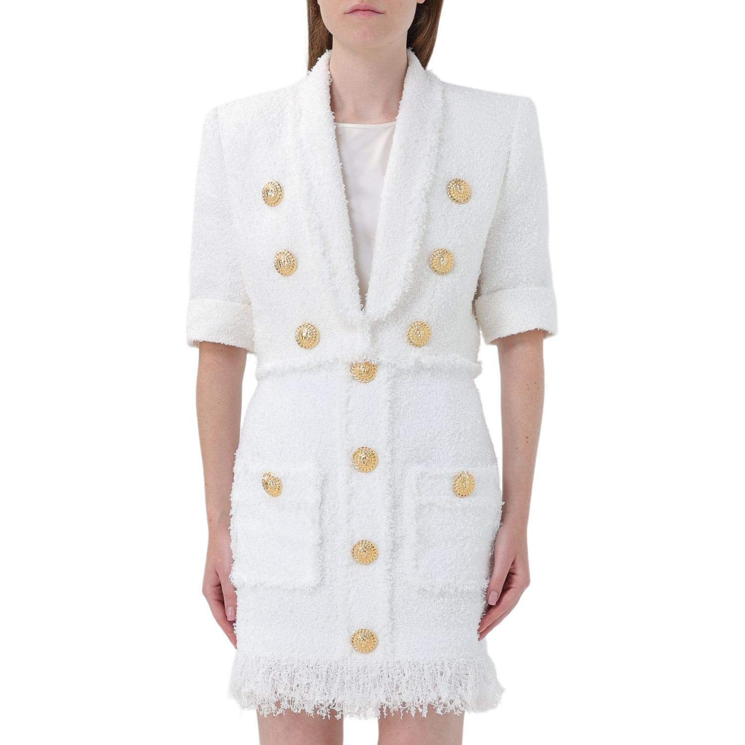 Order (Women) BALMAIN  White Double-Breasted V-Neck Cropped Jacket. DF1SC186XC67-0FA