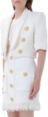 (Women) BALMAIN White Double-Breasted V-Neck Cropped Jacket. DF1SC186XC67-0FA Shop (Women) BALMAIN White Double-Breasted V-Neck Cropped Jacket. DF1SC186XC67-0FA