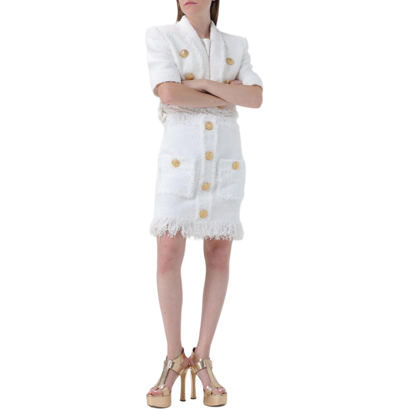 Purchase (Women) BALMAIN  White Double-Breasted V-Neck Cropped Jacket. DF1SC186XC67-0FA