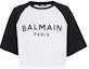 Order (W) BALMAIN 白色標誌印花斜肩短版T恤 CF1EE090BB02-GAB