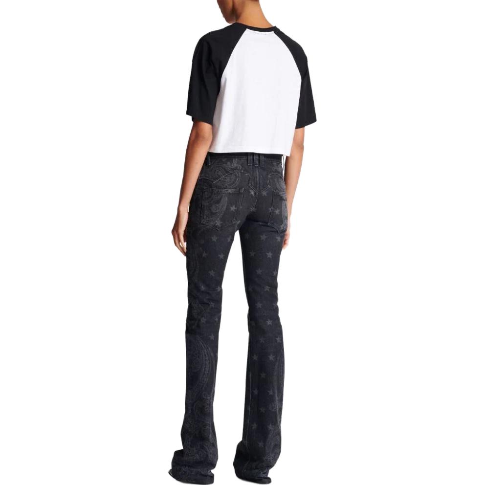 Shop (W) BALMAIN 白色標誌印花斜肩短版T恤 CF1EE090BB02-GAB