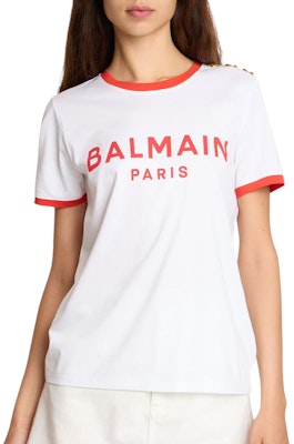 (W) BALMAIN 白色條紋標誌短袖圓領T恤。 CF1EF006-BB02-GQT Shop (W) BALMAIN 白色條紋標誌短袖圓領T恤。 CF1EF006-BB02-GQT