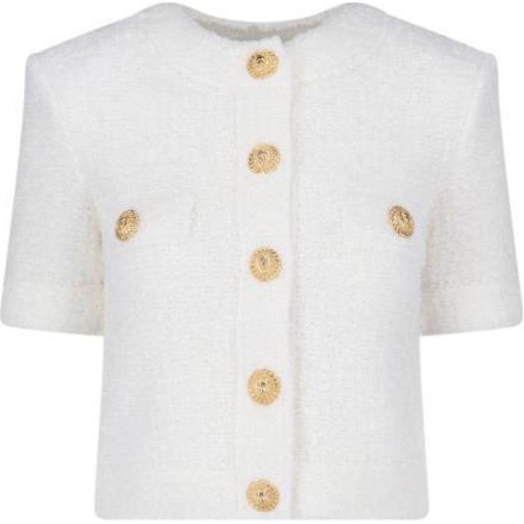 Order (Women) Balmain  White Round-Neck Knit Cardigan with Buttons. DF1KL027KH10-0FA