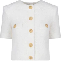 Order (W) Balmain 白色圓領針織鈕扣開襟衫 DF1KL027KH10-0FA