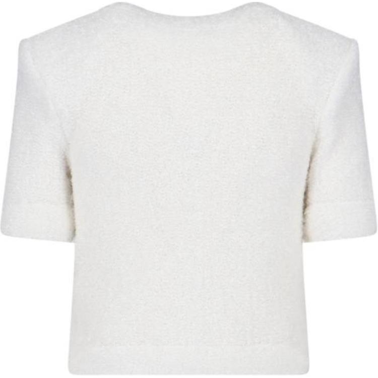 Lookbook (Women) Balmain  White Round-Neck Knit Cardigan with Buttons. DF1KL027KH10-0FA