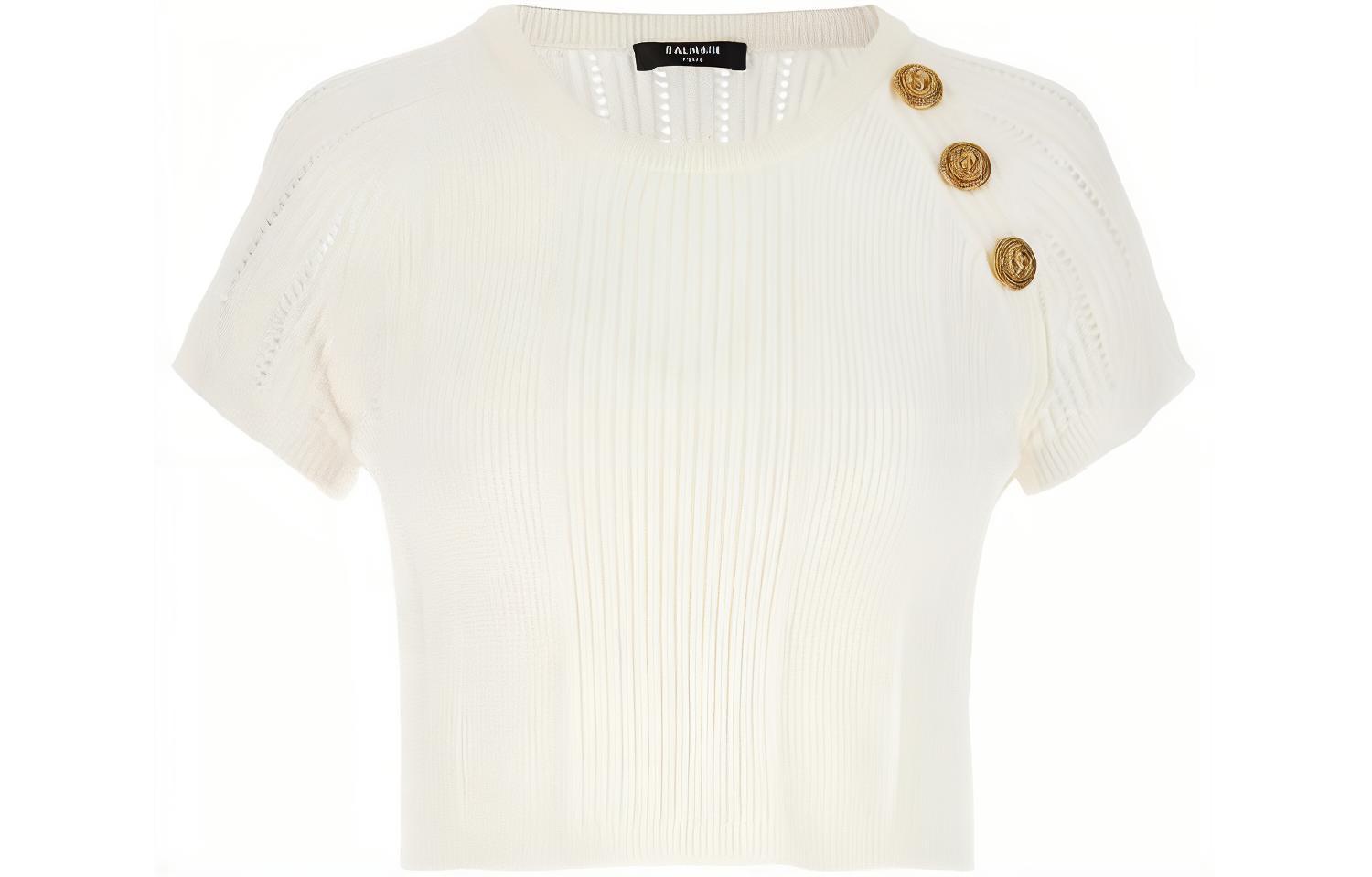 (Women) Balmain  White Short-Sleeve Crewneck Tee CF1AI077-KF24-0FA