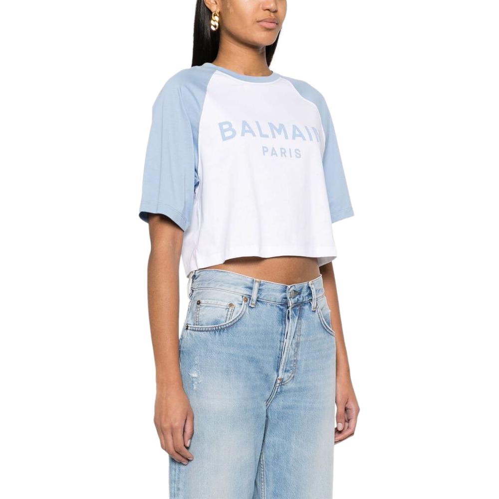 Purchase (W) 巴尔曼 白色短袖字母印花圆领休闲T恤 CF1EE090-BB02-GRW