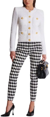 (Women) BALMAIN White Short Jacket with Patch Pockets and Round Neck. DF1SK249-KH10-0FA Shop (Women) BALMAIN White Short Jacket with Patch Pockets and Round Neck. DF1SK249-KH10-0FA