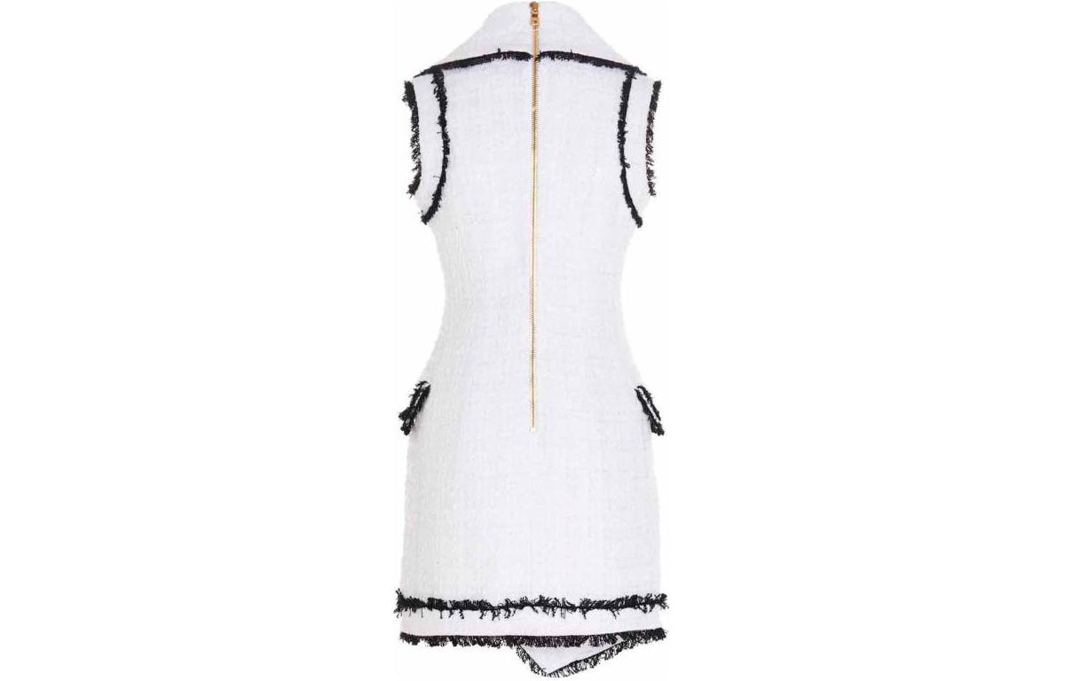 Lookbook (W) 巴爾曼白色無袖V領雙排扣中長洋裝 XF0R5400-CC12-GAB