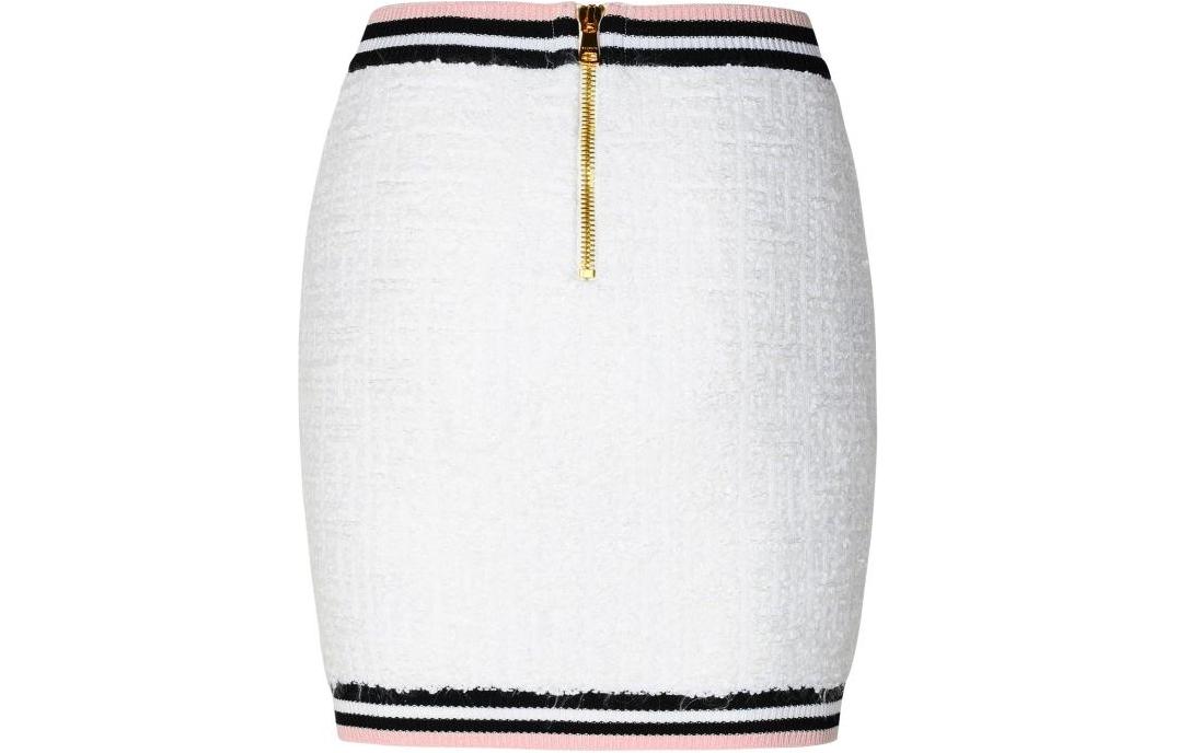 Lookbook (W) 巴尔曼 白色条纹钮扣细节弹力腰迷你裙. CF0LB292KG15-GQW