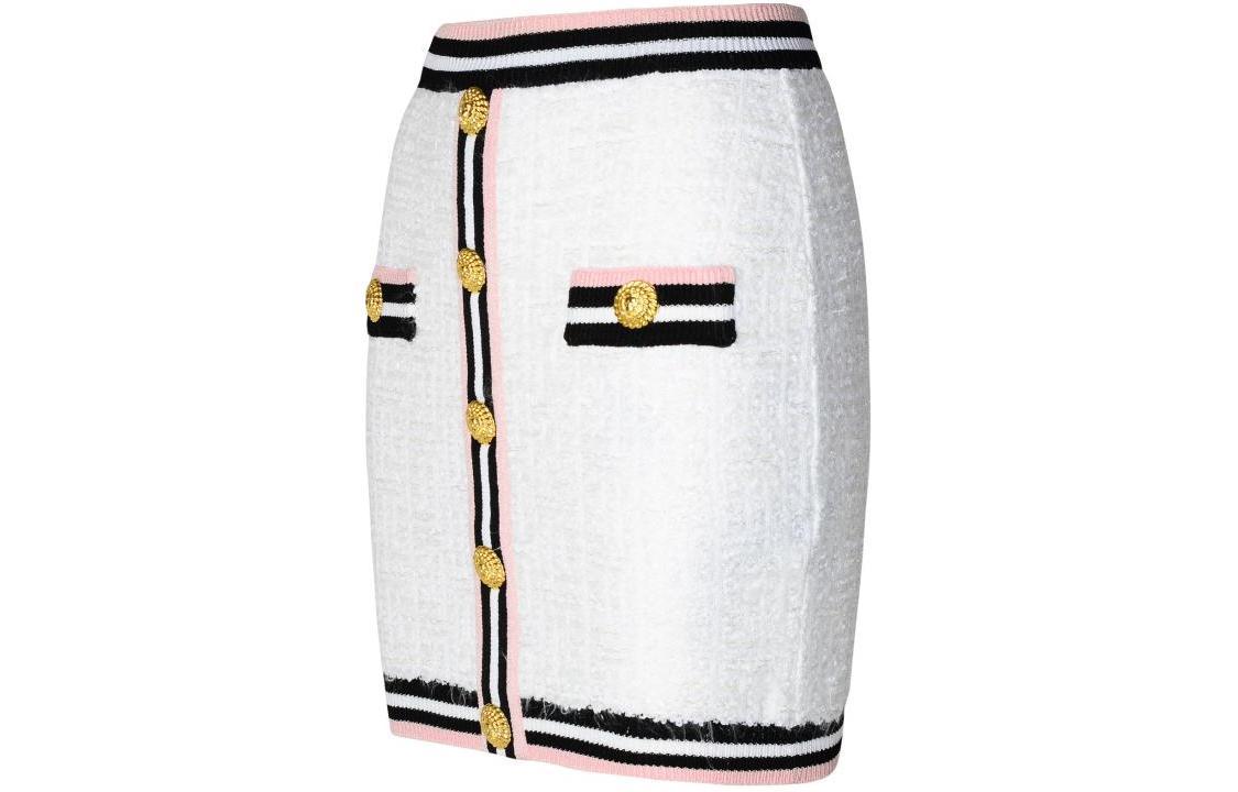 Shop (W) 巴尔曼 白色条纹钮扣细节弹力腰迷你裙. CF0LB292KG15-GQW