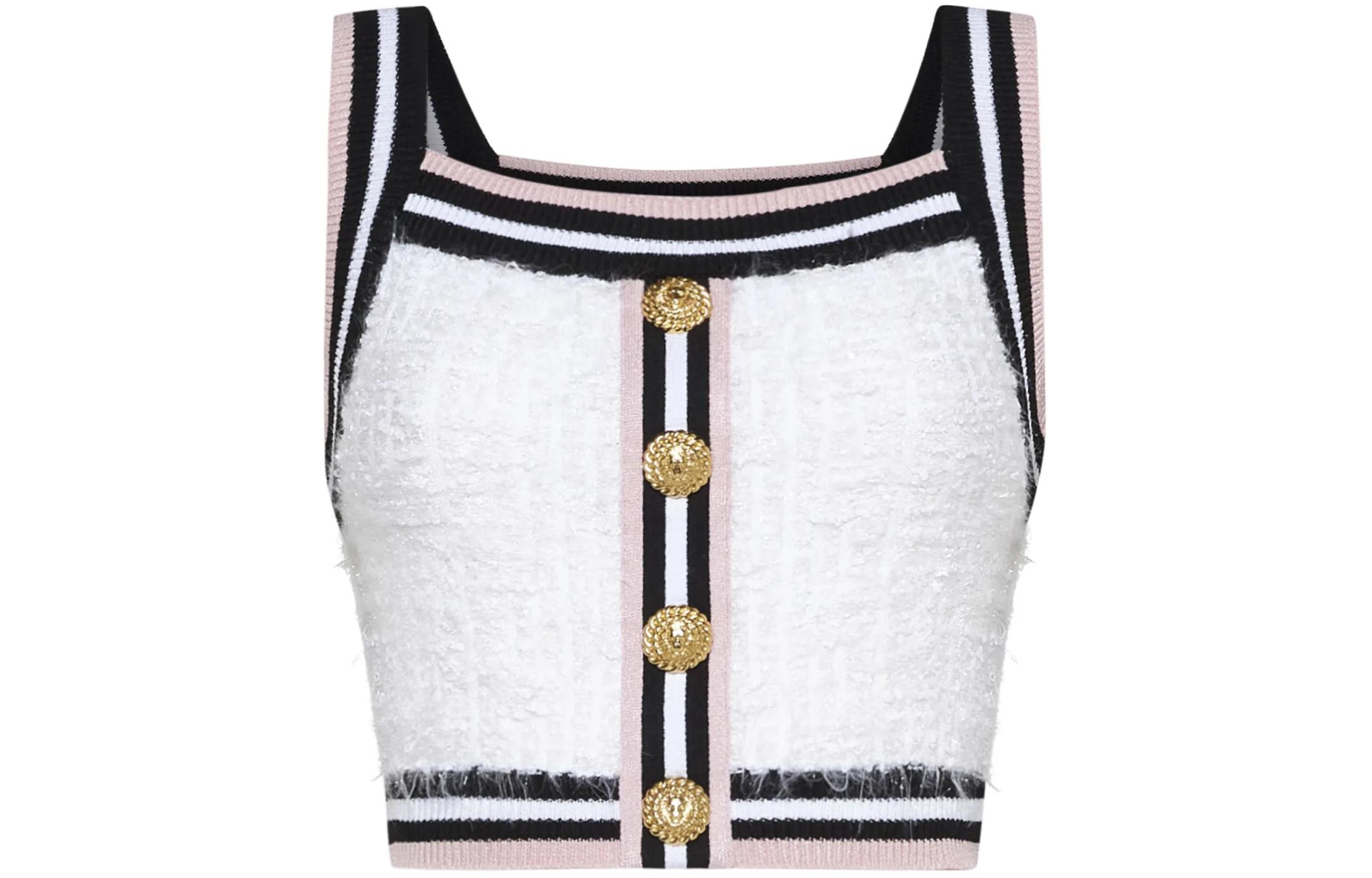 Order (W) 발망 화이트 스트라이프 스퀘어넥 슬리veless 핏 크롭 탑 CF0AB052-KG15-GQW