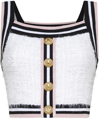 (W) 발망 화이트 스트라이프 스퀘어넥 슬리veless 핏 크롭 탑 CF0AB052-KG15-GQW Order (W) 발망 화이트 스트라이프 스퀘어넥 슬리veless 핏 크롭 탑 CF0AB052-KG15-GQW