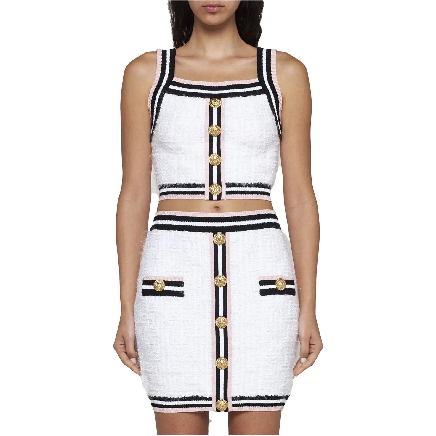 Shop (W) 발망 화이트 스트라이프 스퀘어넥 슬리veless 핏 크롭 탑 CF0AB052-KG15-GQW