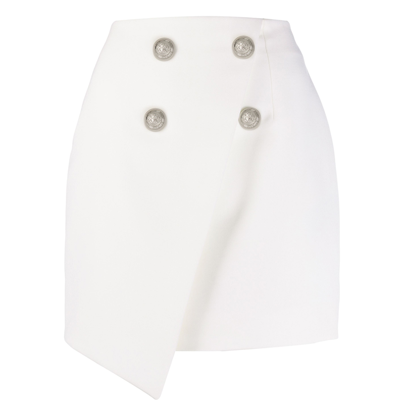 (Women) BALMAIN Asymmetric Double-Breasted Mini Skirt White TF04059167L-0FA