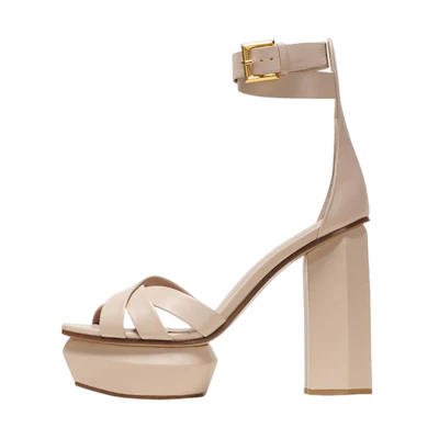(W) Balmain Ava 'Beige Chunky Heel Fashion Slide'
