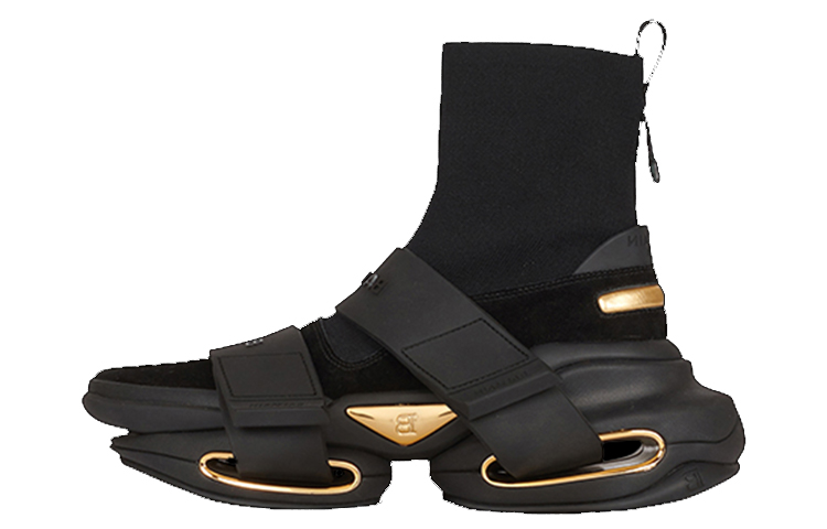 (W) Balmain B-Bold High 'Black Suede and Strap Knit'