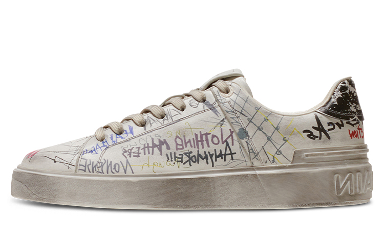 (W) Balmain B-Court 'Graffiti Print White Leather'