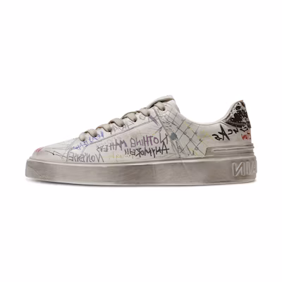 (W) Balmain B-Court 'Graffiti Print White Leather'