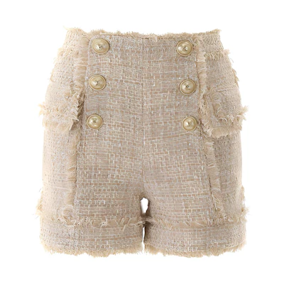 (Women) Balmain Beige Studded Button Casual Shorts for Women. TF15001-C236-AAV