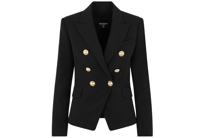 (Women) BALMAIN Black Double-Breasted Blazer with Logo Buttons VF17110-167L-0PA