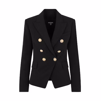 (Women) BALMAIN Black Double-Breasted Blazer with Logo Buttons VF17110-167L-0PA