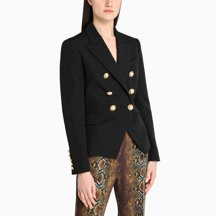 Purchase (W) 巴尔曼黑色双排扣西装外套搭配标志按钮 VF17110-167L-0PA