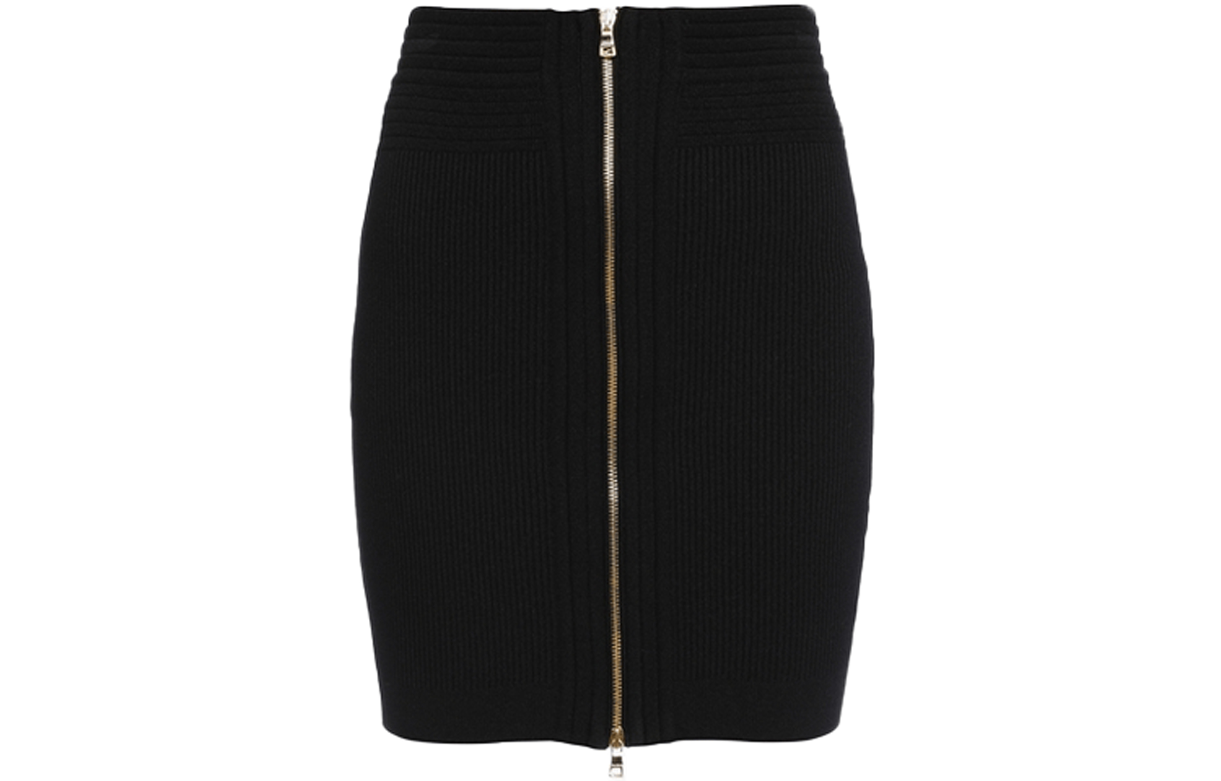 (Women) BALMAIN Black High-Waist Knit Zipper Casual Skirt. VF14089K211