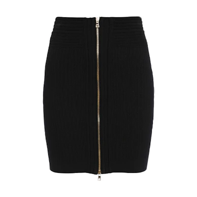 (Women) BALMAIN Black High-Waist Knit Zipper Casual Skirt. VF14089K211