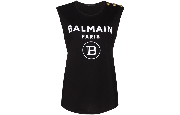 (Women) Balmain Black Logo Print Tank Top UF11000I386