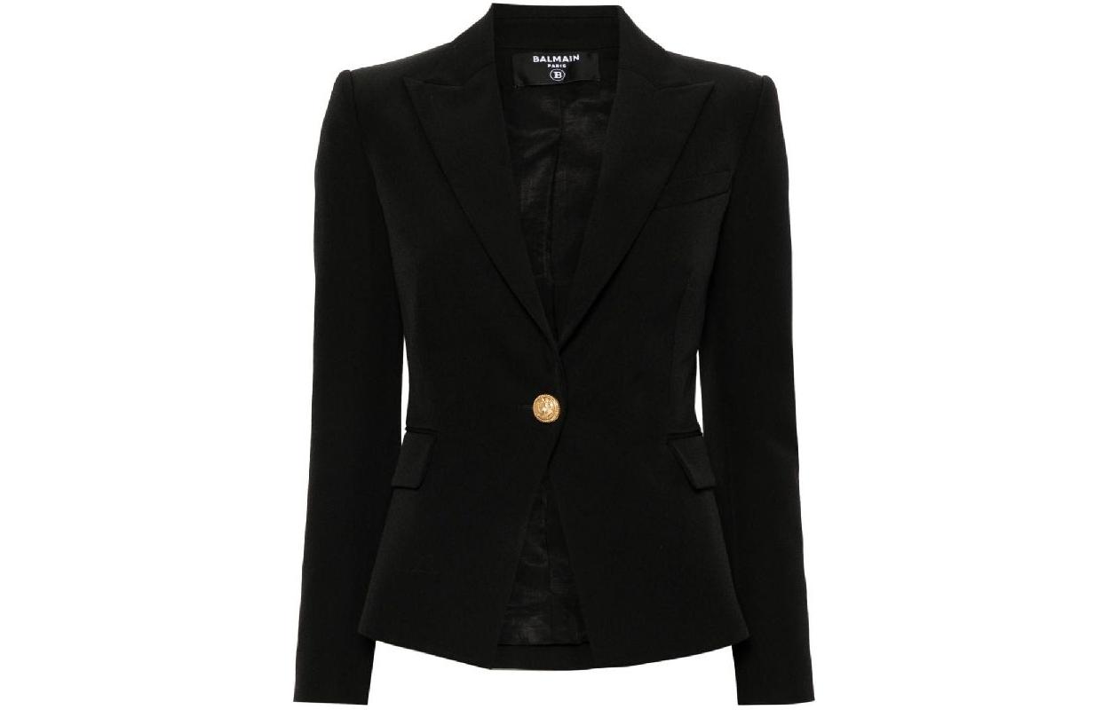 (Women) Balmain Black Single-Breasted Long Sleeve Jacket CF1SE002WB08-0PA