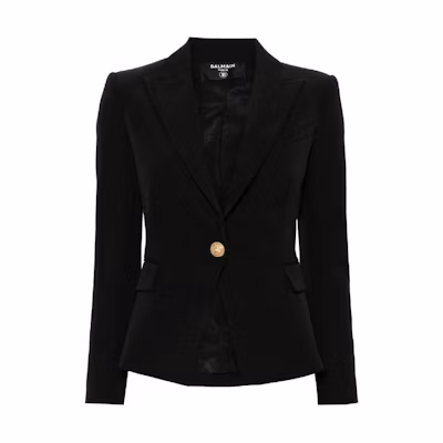 (Women) Balmain Black Single-Breasted Long Sleeve Jacket CF1SE002WB08-0PA