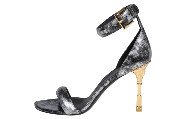 (W) Balmain Calfskin Buckle Sandals 'Silver'