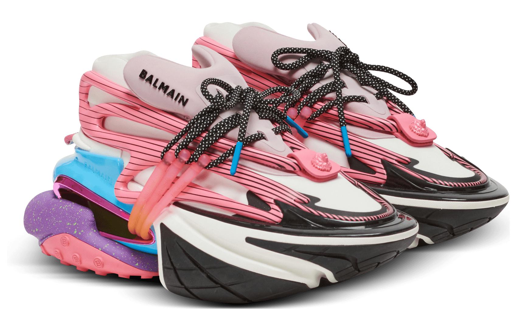 Order (W) Balmain Kalfsleer Ronde Neus Veterschoenen Mid-Top ''Roze'' BN0VF724KMULAAG
