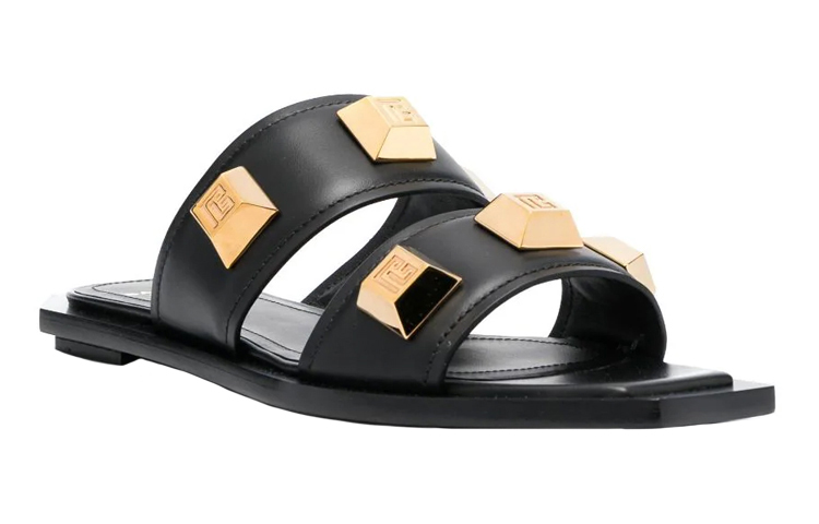 Order (W) Sandal Rata Kulit Anak Lembu Bertatahkan Balmain 'Fesyen Hitam' AN0UH878LAPD0PA