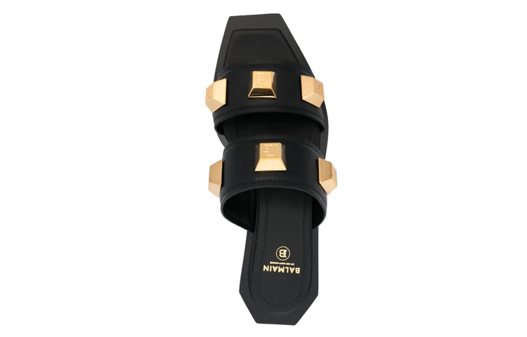 Lookbook (W) Sandal Rata Kulit Anak Lembu Bertatahkan Balmain 'Fesyen Hitam' AN0UH878LAPD0PA