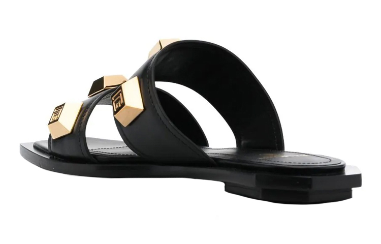 Shop (W) Sandal Rata Kulit Anak Lembu Bertatahkan Balmain 'Fesyen Hitam' AN0UH878LAPD0PA