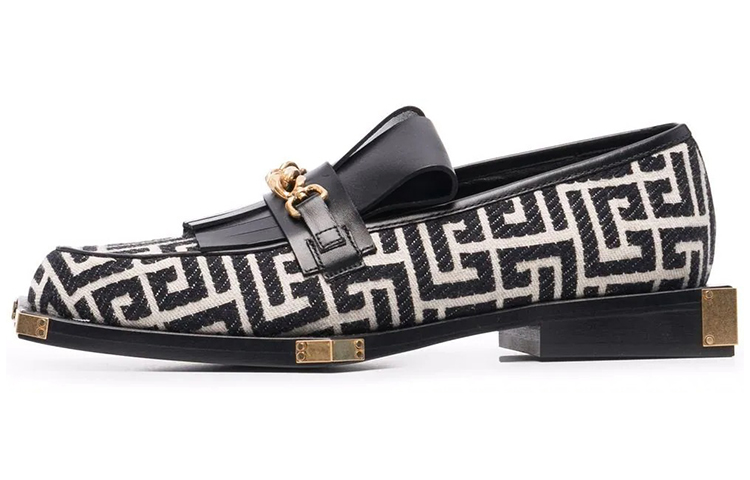 (W) Balmain Classic Loafer 'Logo Print Black and White'