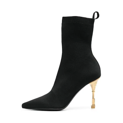 (W) Balmain Fabric Stiletto Ankle Boot 10cm 'Black Fashion'