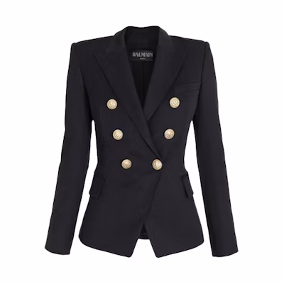 (Women) BALMAIN FW21 Black Double-Breasted Blazer Jacket. WF1SG000-C208-0PA