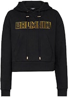 (Women) BALMAIN FW21 Black Letter Logo Drawstring Cropped Hoodie. WF0JP010-B098-EAD (Women) BALMAIN FW21 Black Letter Logo Drawstring Cropped Hoodie. WF0JP010-B098-EAD