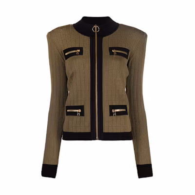 (Women) Balmain FW21 Brown Stand Collar Trim Jacket WF0SK031-K330-UEE
