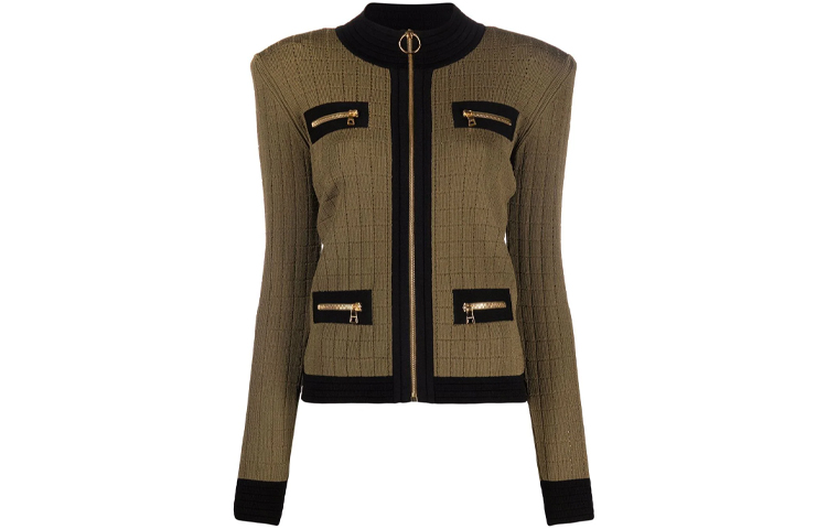 Order (Women) Balmain FW21 Brown Stand Collar Trim Jacket WF0SK031-K330-UEE