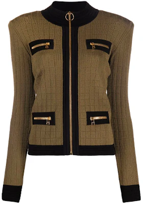 (Women) Balmain FW21 Brown Stand Collar Trim Jacket WF0SK031-K330-UEE Order (Women) Balmain FW21 Brown Stand Collar Trim Jacket WF0SK031-K330-UEE