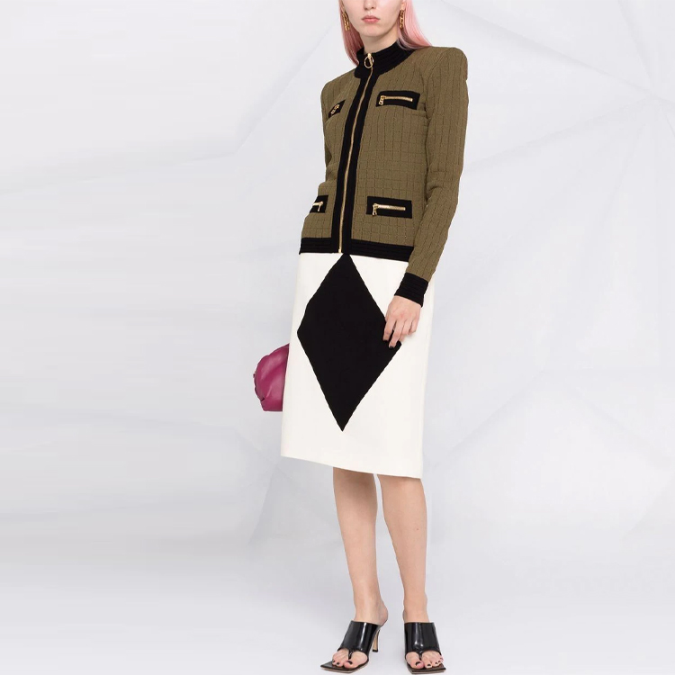 Lookbook (Women) Balmain FW21 Brown Stand Collar Trim Jacket WF0SK031-K330-UEE